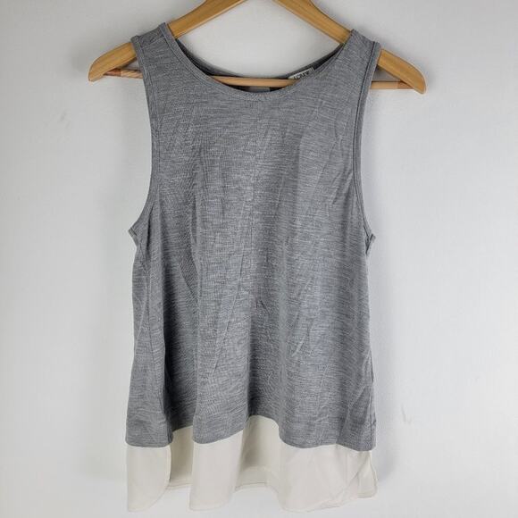 J Crew Keyhole Tank Top Chiffon Hem Gray Crew Neck Size M - Picture 1 of 5